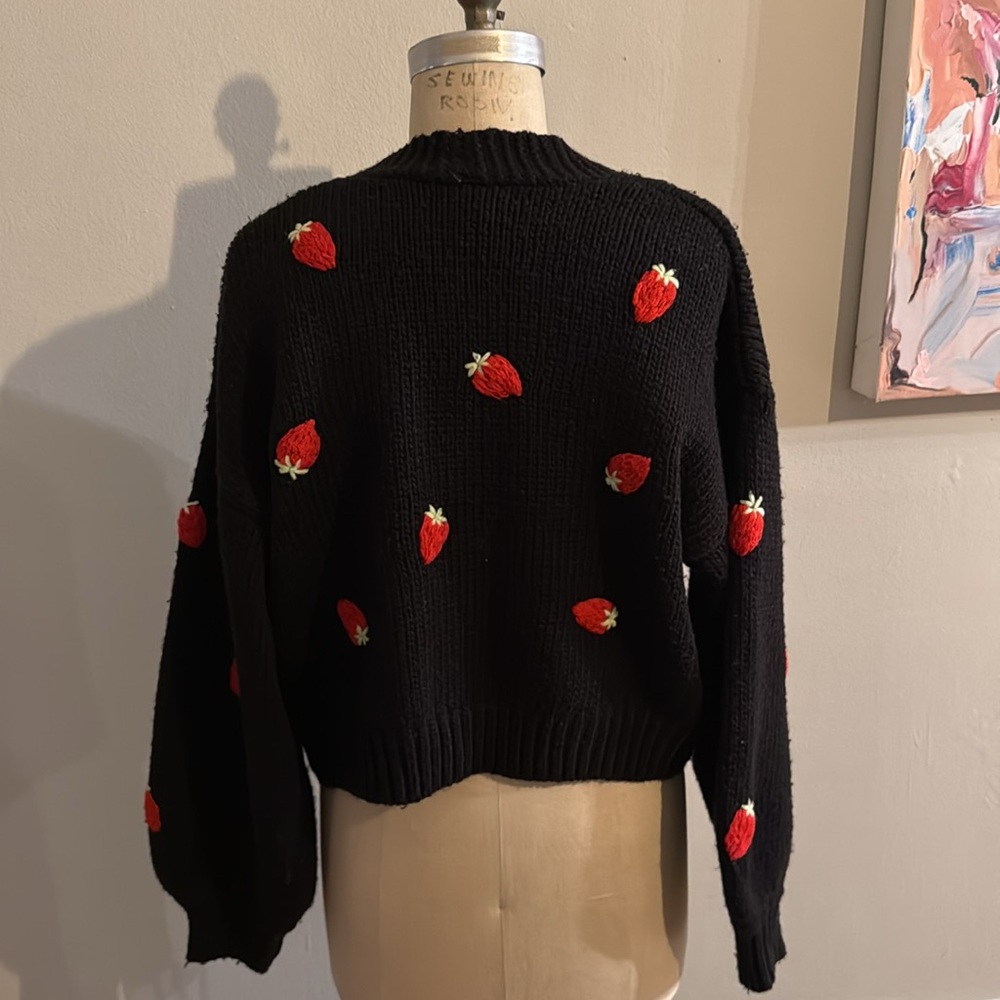 Cute Black Strawberry Cardigan - Picture 3 of 9